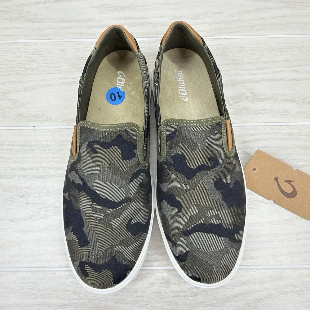 OluKai Lae'ahi Pa'i Slip On Shoes Men's 10 Husk Ke Au Camo Canvas Sneakers NWT